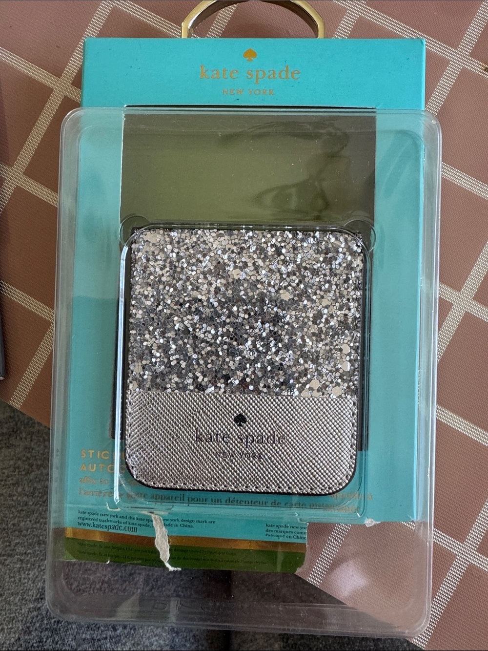 kate spade Silver Glitter Stick-On Phone Wallet Case